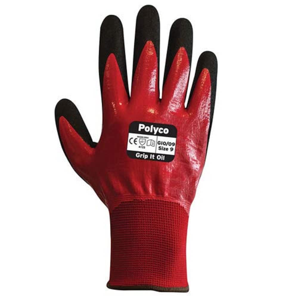 Guante Polyco GRIP IT OIL Rojo / Negro.