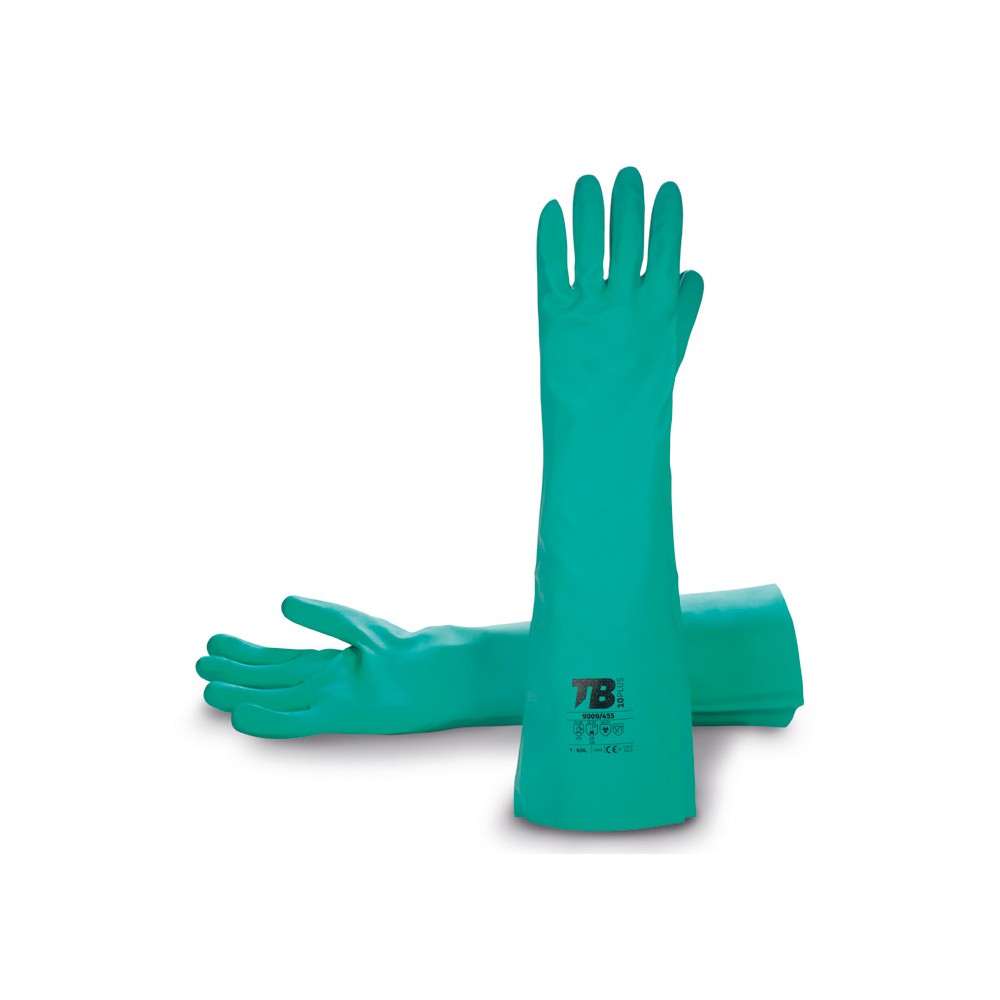 Guante TB 9009 Nitrilo VERDE 45 cm. Interior satinado. Puño recto