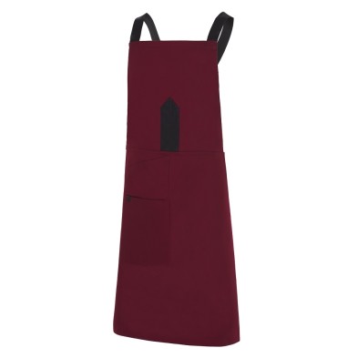 Delantal Monza 6423 GRANATE Unisex con peto tirantes cruzados.