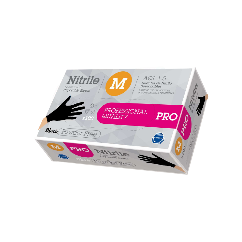 Guante Nitrilo NEGRO PRO sin p. 5G. 100Uds