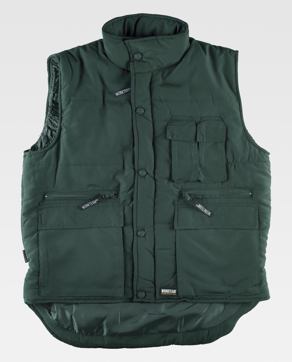 Chaleco WORKTEAM S3250 VERDE BOTELLA Multibolsillos Acolchado.