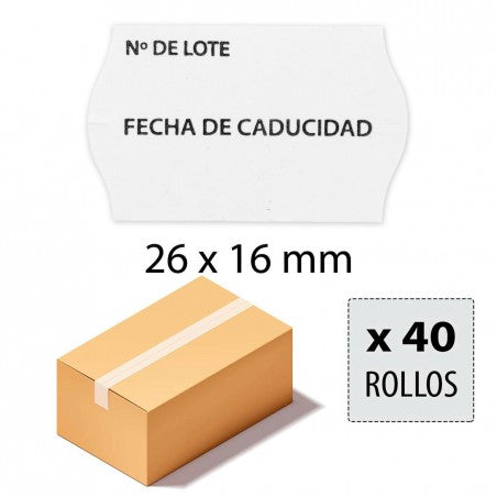 Rollo Etiqueta OPEN BLANCA 26x16 NºLote-F.Caducidad (40R CAJA).